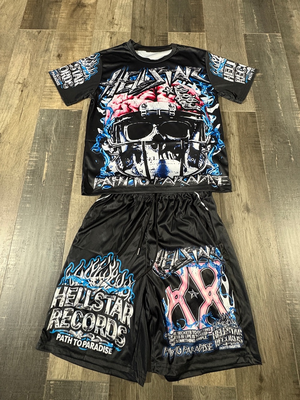 Men's Black Graphic Skull Short Sleeve Tee & Shorts Set